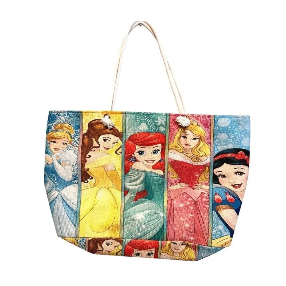 Disney Princesses Reusable Canvas Tote Bag Belle Ariel Cinderella Rope Handles